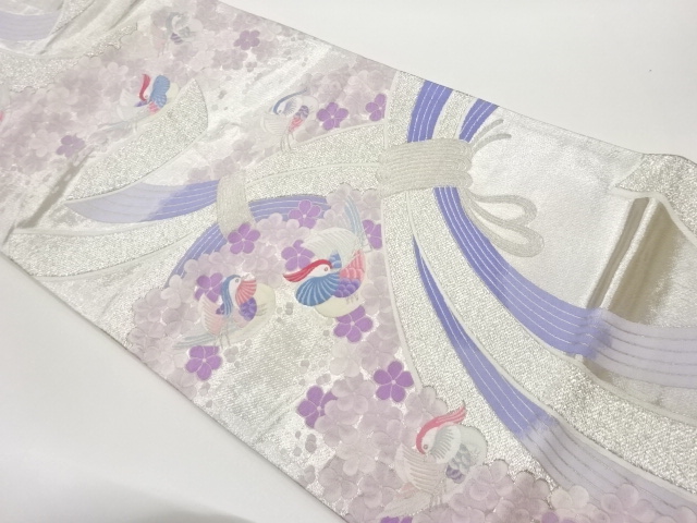 棚ね熨斗に鴛鴦・花模様織出し袋帯